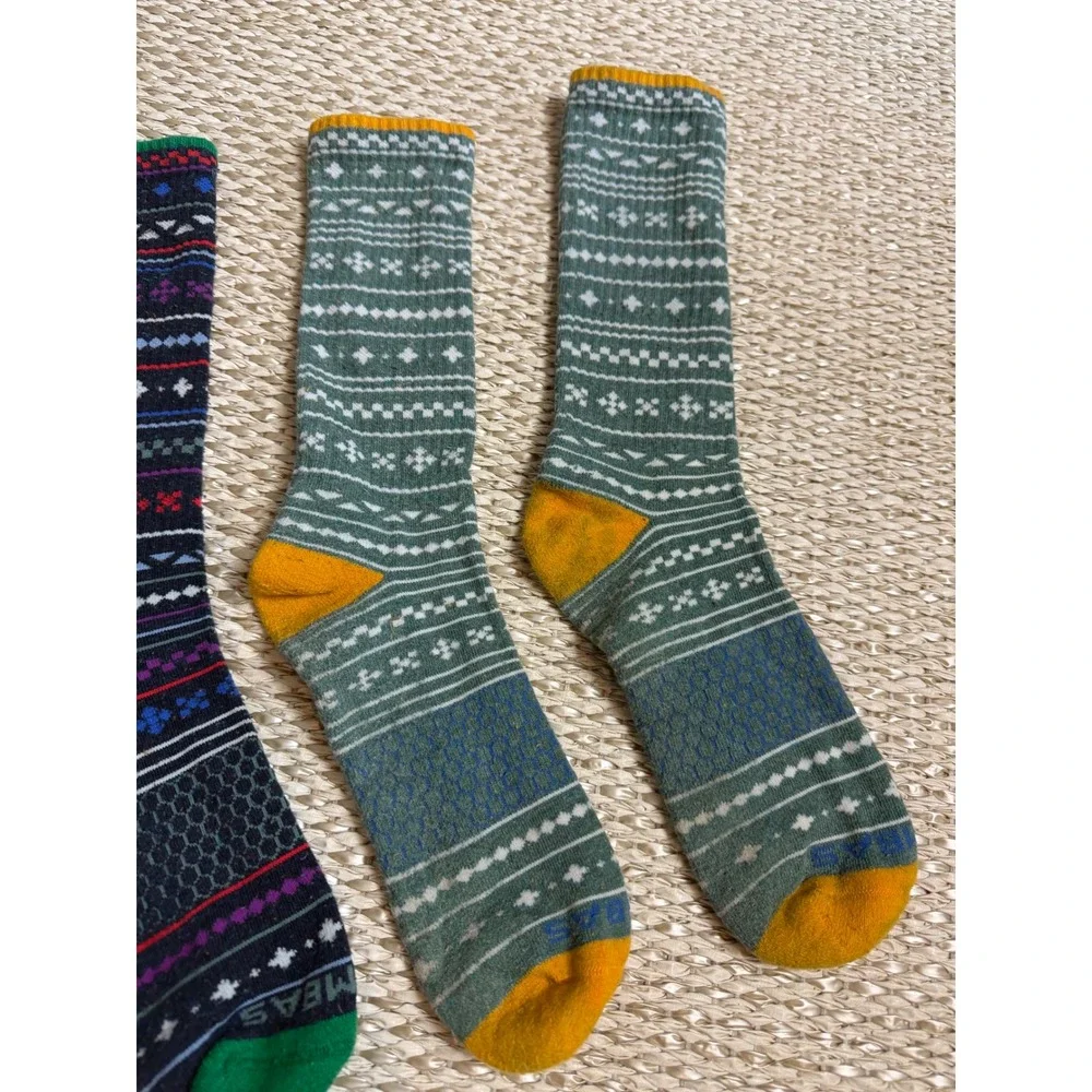 Bombas Crew Socks 2-Pack Fair Isle Geometric Navy Green XL